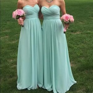 Mint green strapless bridesmaid dress